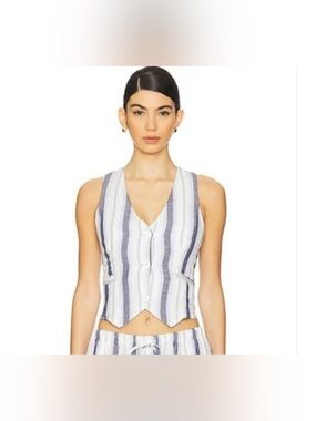 Bella Dahl Linen Blend Cinch Back Vest, Blue and White